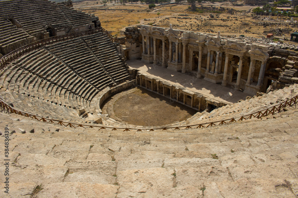 Ruins of the ancient town Hierapolis, Roman amphitheater in ruins, PAMUKKALE / TURKEY