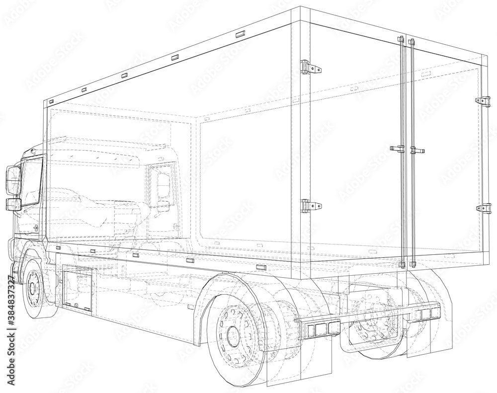 Commercial van vector. Trucking vehicle. Wire-frame. The layers of visible and invisible lines are separated. EPS10 format.
