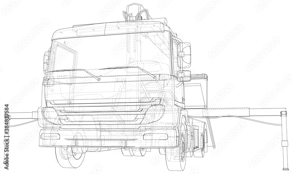 Obraz premium Roadside assistance tow truck illustration car vector. Isolated Wire-frame of breakdown lorry. Wire-frame line isolated. Vector rendering of 3d.