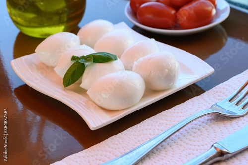 Fresh soft white italian cheese mozzarella buffalo made from Italian buffalo's milk by pasta filata method photo