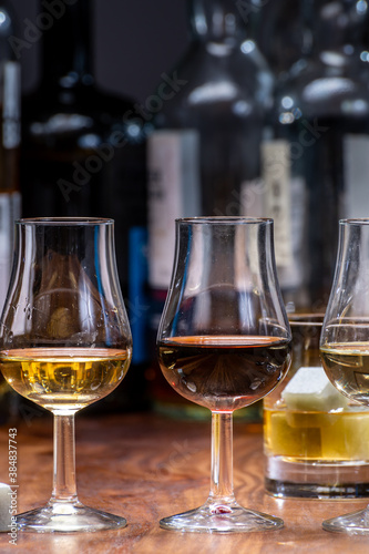 Tasting glass with strong alcoholic spirit drink whisky  cognac  armagnac or calvados