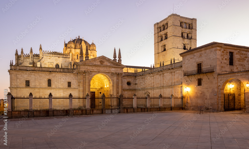 Zamora Cathedral in Spain - blue hour.