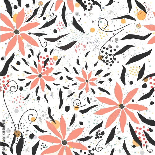 Seamless Floral Pattern with hand drawn pink flowers