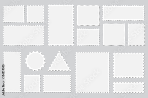 Set of blank postage stamps with shadow