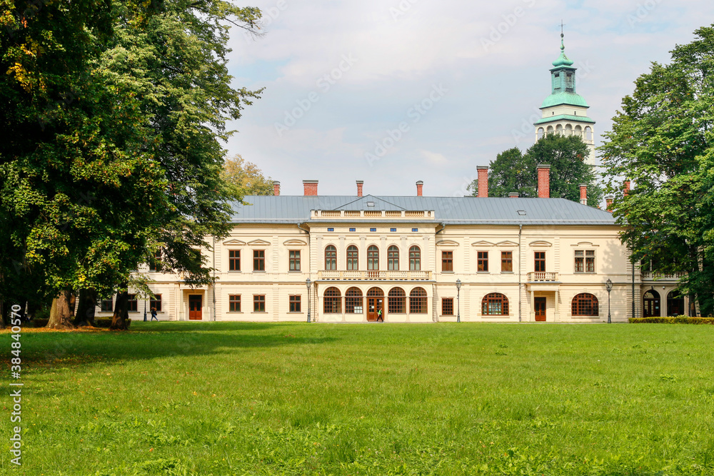 ZYWIEC,POLAND - AUGUST 05, 2020: New castle in park