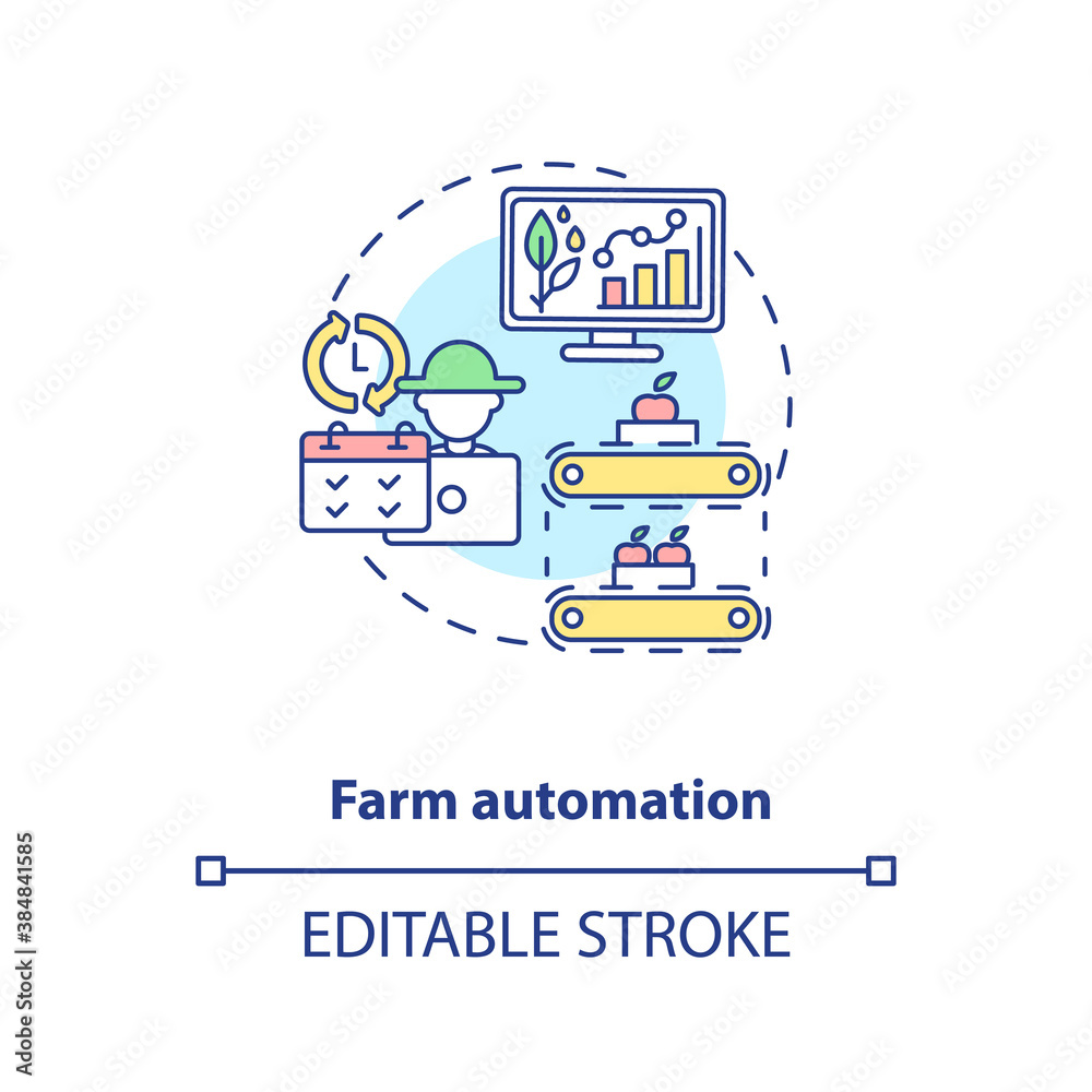 Farm automation concept icon. Agriculture innovation. Technologies for vegetable and fruit growing idea thin line illustration. Vector isolated outline RGB color drawing. Editable stroke