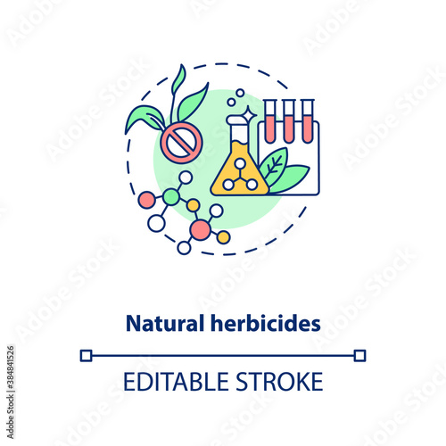 Natural herbicides concept icon. Organic farming principles. Organic gardening spray. Field protection idea thin line illustration. Vector isolated outline RGB color drawing. Editable stroke