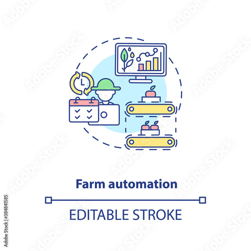 Farm automation concept icon. Agriculture innovation. Technologies for vegetable and fruit growing idea thin line illustration. Vector isolated outline RGB color drawing. Editable stroke