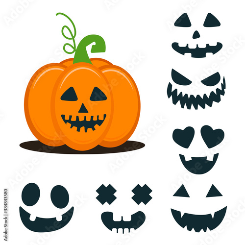 Pumpkin lantern isolated. Different faces for halloween lantern.