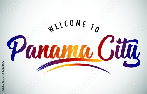 Panama City Welcome To Message in Beautiful Colored Modern Gradients Vector Illustration.