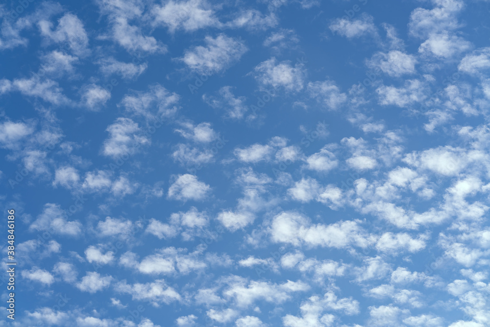 Fototapeta premium Beautiful small white clouds floating across the blue sky