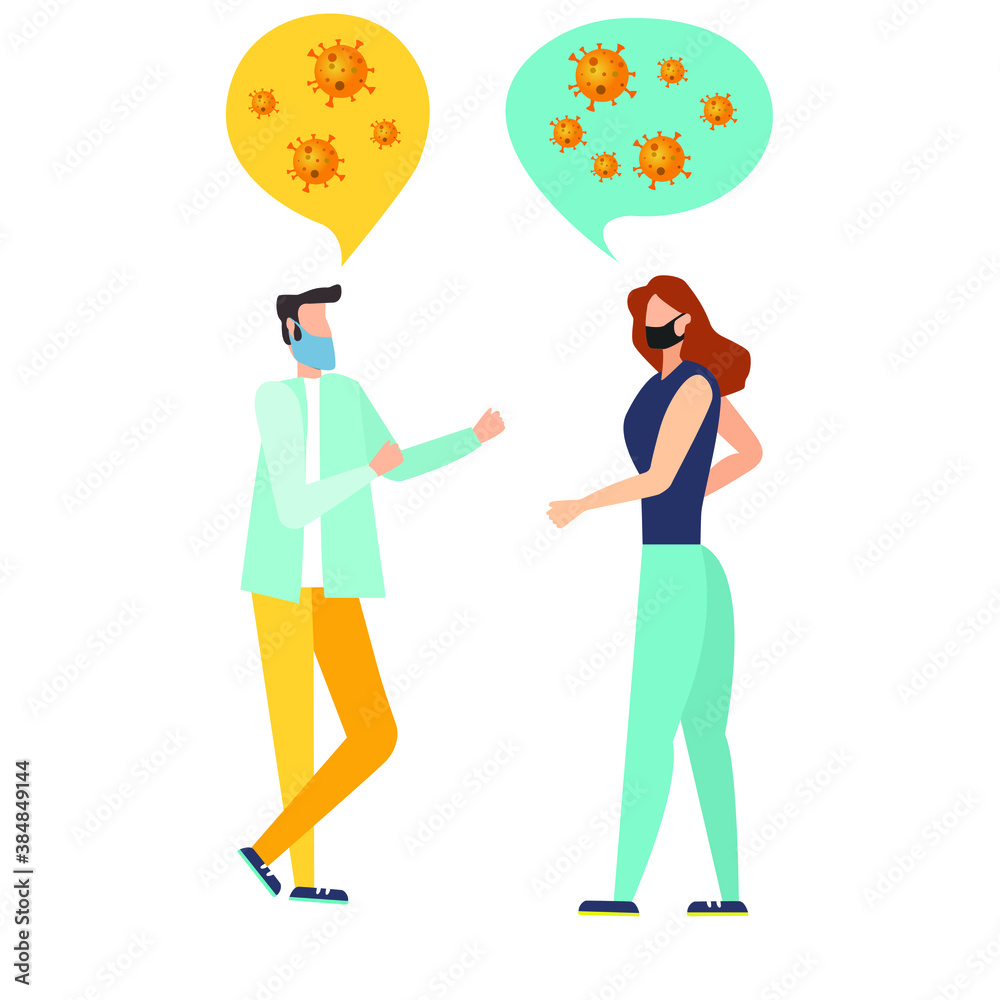 conversation of a man with a woman at the expense of a pandemic, communication of two people, vector illustration conversation of a man with a woman at the expense of a pandemic, communication of two people, vector illustration