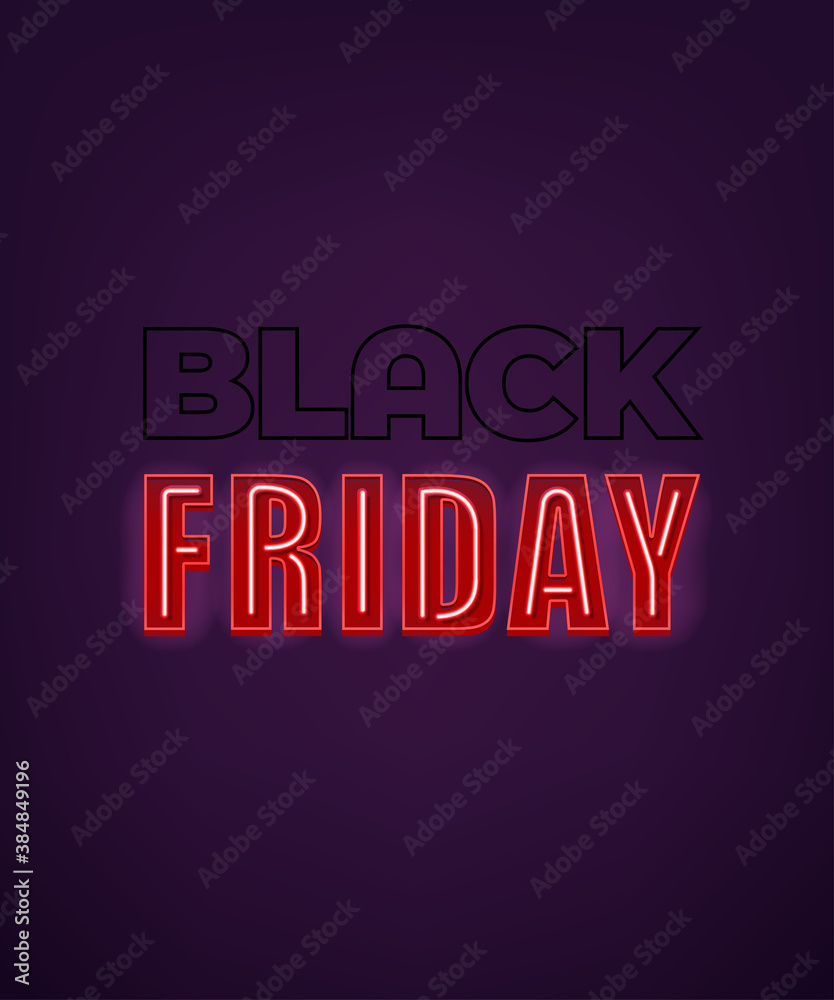 Black friday banner with neon text effect