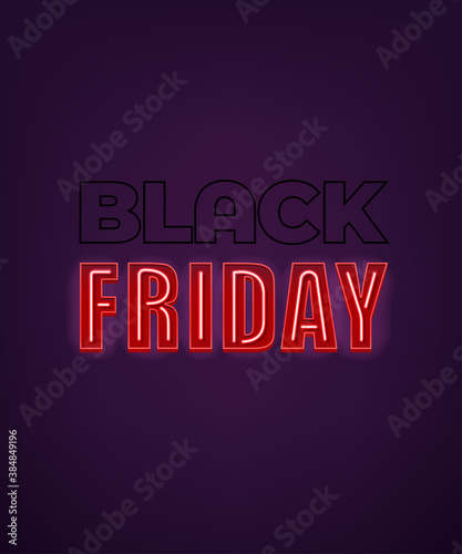 Black friday banner with neon text effect