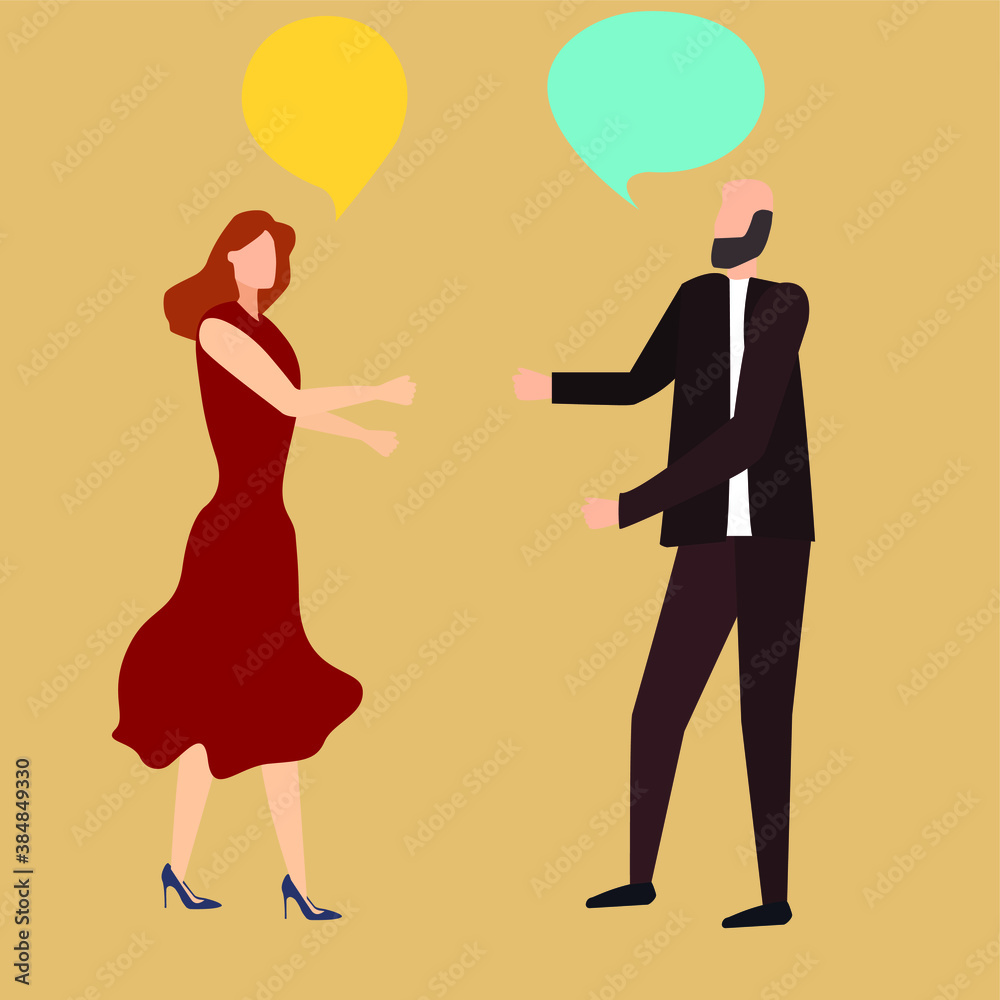 conversation of a man with a woman, two people communicate, vector illustration