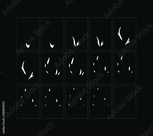Fire sparks animation. Flame effect sprites sheet for games, video, animation. Colorful cartoon sparks animation. 