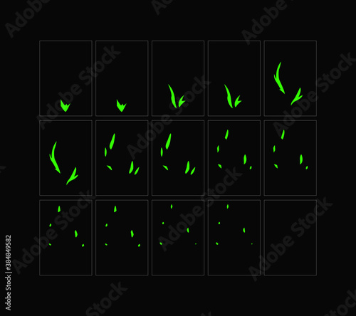 Fire sparks animation. Flame effect sprites sheet for games, video, animation. Colorful cartoon sparks animation. 