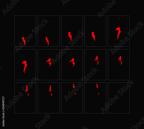 Fire sparks animation. Flame effect sprites sheet for games, video, animation. Colorful cartoon sparks animation. 