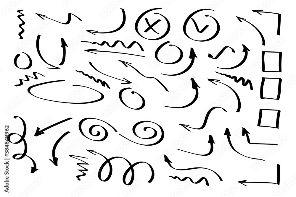 Doodle symbols. Pointer icons. Pointer graphic symbols. Doodle symbols. Pointer icons. Pointer graphic symbols.