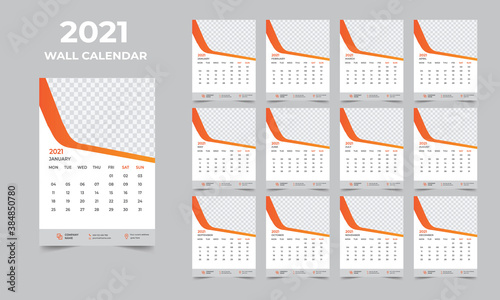 Wall calendar design 2021 template Set of 12 Months, Week starts Monday, Stationery design, calendar planner
