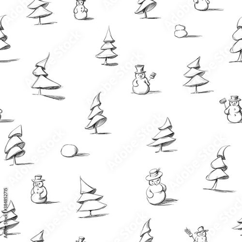 Muster mit Tannenbäumen und Schneemännern