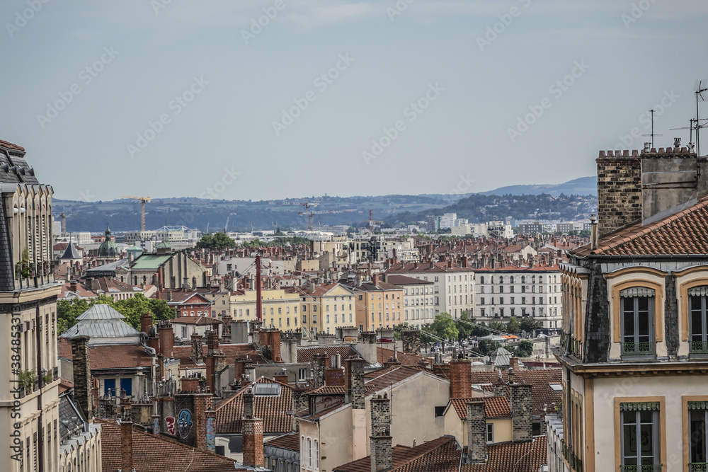 Aerial view of the Lion city skyline. Lyon, Rhone, France.