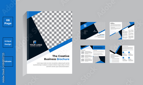 8 Pages Creative Business Brochure with modern abstract design. Use for marketing, print, annual report and business presentations and Multi Purpose. - Vector