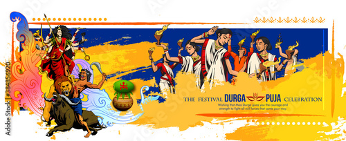 Illustration of Goddess Maa Durga in Happy Dussehra Navratri background Template Design celebrated in Hindu Religion and festival of happy durga puja with festival damaka sale