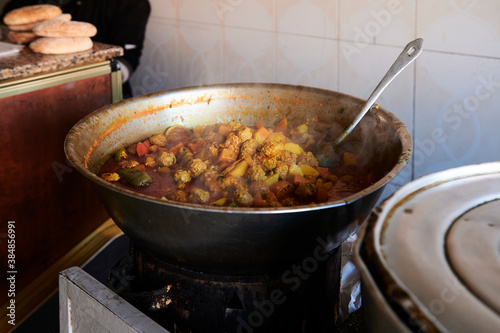 Beef kefta cooking in pan