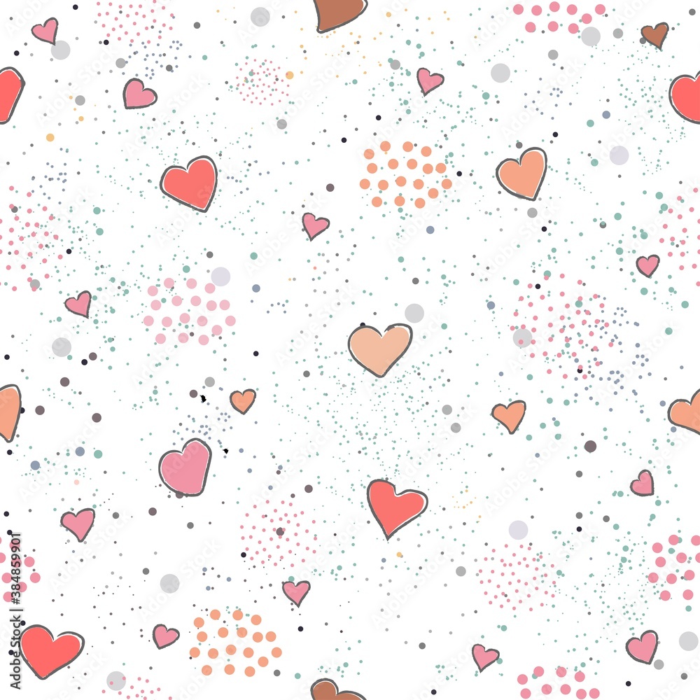 Fototapeta Hand Drawn Seamless Pattern with Hearts