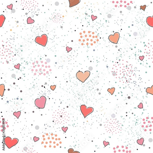 Hand Drawn Seamless Pattern with Hearts