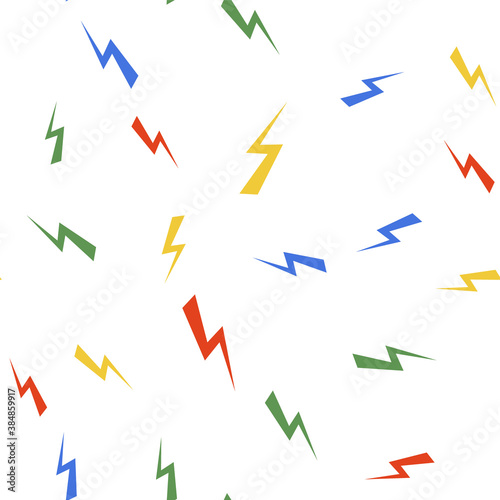Color Lightning bolt icon isolated seamless pattern on white background. Flash icon. Charge flash icon. Thunder bolt. Lighting strike. Vector.