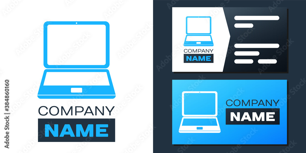 Logotype Laptop icon isolated on white background. Computer notebook with empty screen sign. Logo design template element. Vector.