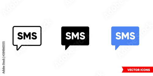Sms message icon of 3 types color, black and white, outline. Isolated vector sign symbol.