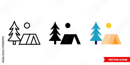 Tent in the forest icon of 3 types color, black and white, outline. Isolated vector sign symbol. © Dsgnteam