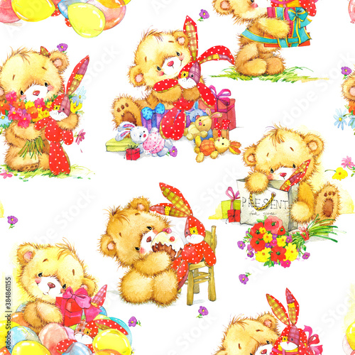 cute teddy bear seamless pattern. cartoon animal. kids Birthday background © Елена Фаенкова