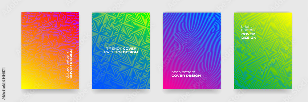 Background patterns, abstract lines and color gradient, vector covers design trendy templates. Memphis, organic dotted and line pattern backgrounds for cover designs