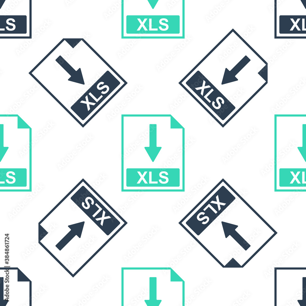 Green XLS file document icon. Download XLS button icon isolated seamless pattern on white background. Vector. Green XLS file document icon. Download XLS button icon isolated seamless pattern on white background. Vector.