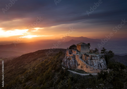 Monjardin castle at sunset, Navarre, Spain photo