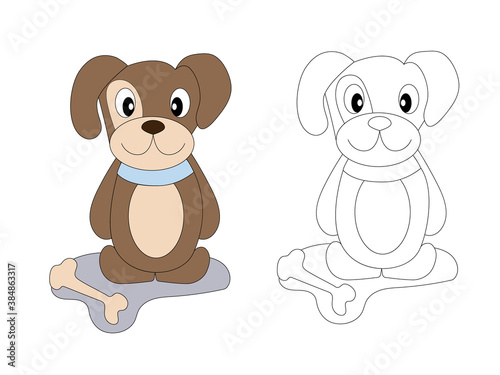 Page of coloring book for children. Cute dog. Hand painted animal sketches in simple style. T-shirt print, label, patch or sticker. Vector illustration.