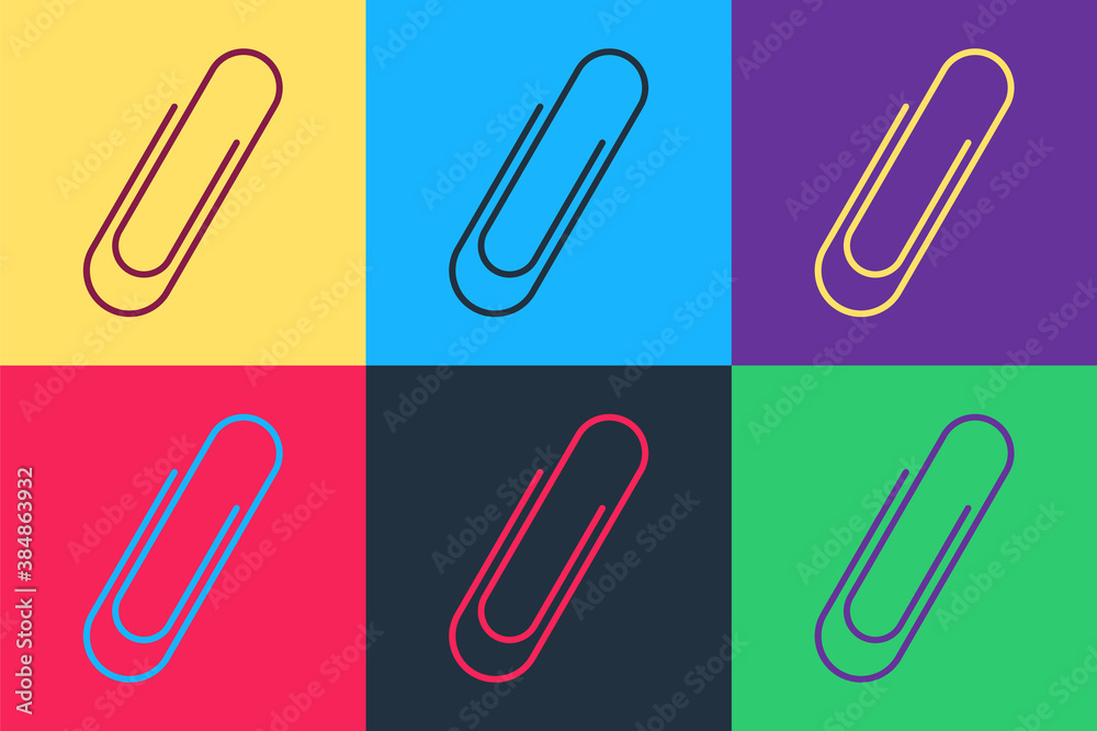 Pop art Paper clip icon isolated on color background. Vector. Pop art Paper clip icon isolated on color background. Vector.
