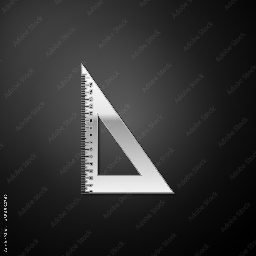 Silver Triangular ruler icon isolated on black background. Straightedge symbol. Geometric symbol. Long shadow style. Vector. Silver Triangular ruler icon isolated on black background. Straightedge symbol. Geometric symbol. Long shadow style. Vector.