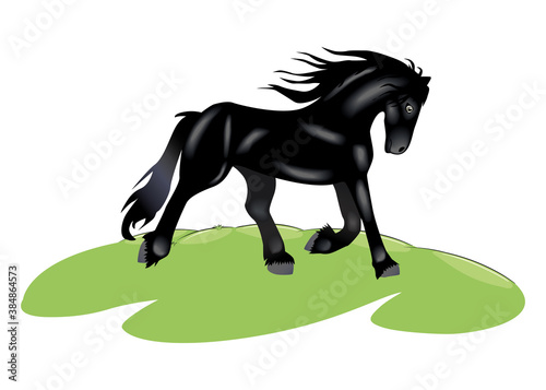 caballo negro trotando