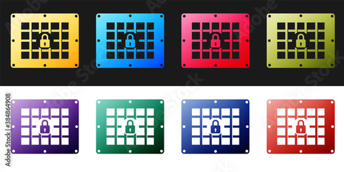Set Prison window icon isolated on black and white background. Vector.