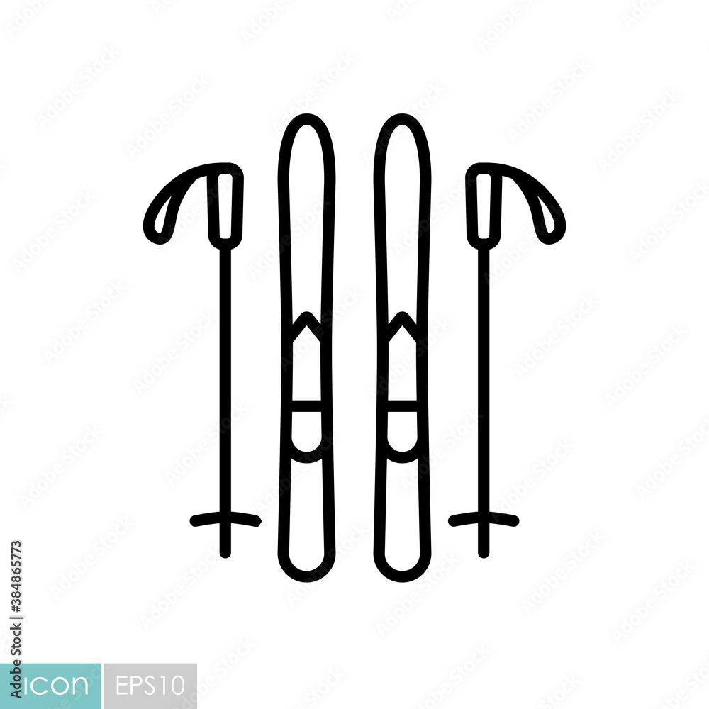 Ski and sticks vector icon. Winter sign