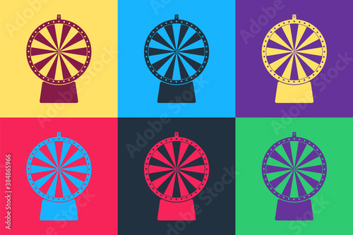 Pop art Lucky wheel icon isolated on color background. Vector.
