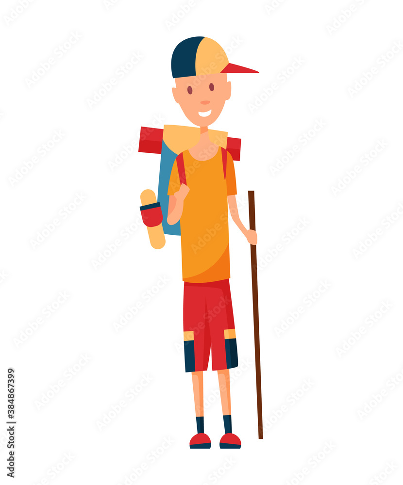 Tourist. Concept of an active lifestyle, tourism. A young man with backpack. Vector illustration Tourist. Concept of an active lifestyle, tourism. A young man with backpack. Vector illustration