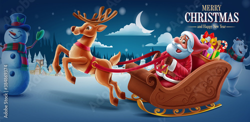 merry christmas with santa claus sleigh photo