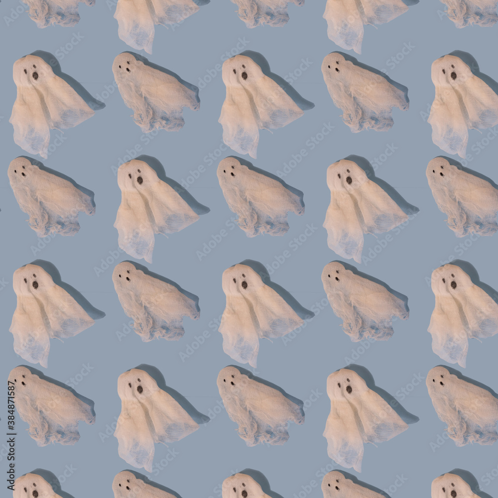 seamless pattern with ghosts, ghosts on a blue background, halloween pattern
