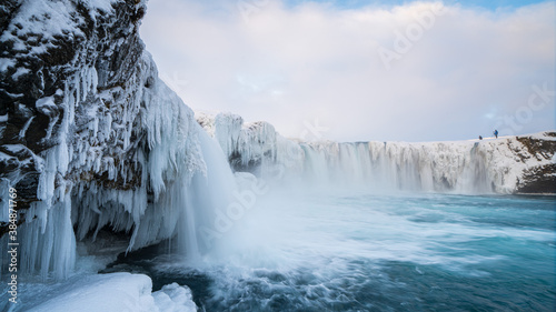 Goðafoss waterfall in winter. North Iceland.
